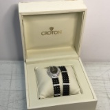 Pretty Black Beaded CROTON Watch with Matching Bracelet in Gift Box