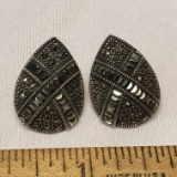 Beautiful Sterling Silver Tear Drop Shaped Marcasite Pierced Earrings