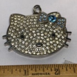 Large Silver Tone “Hello Kitty” Pendant with Clear & Blue Stones