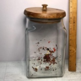 Large Vintage Heavy Glass General Store Style Jar with Wooden Lid