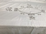 White Vintage French Embroidered Table Cloth