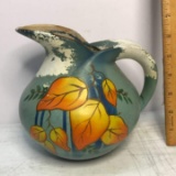 Vintage Samara England Pottery Pitcher with Hand Painted Leaf Design