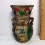 Double Handled Pottery Vase with Native American Design