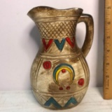 Pottery Pitcher with Native American Design