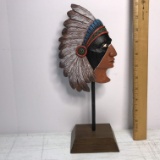 Native American Indian Decorative Stand with Wooden Base