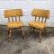 Mid-Century Modern Wooden Chairs with Gold Upholstery