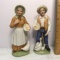 Pair of Porcelain figurines Man & Woman Feeding Ducks & Chicken