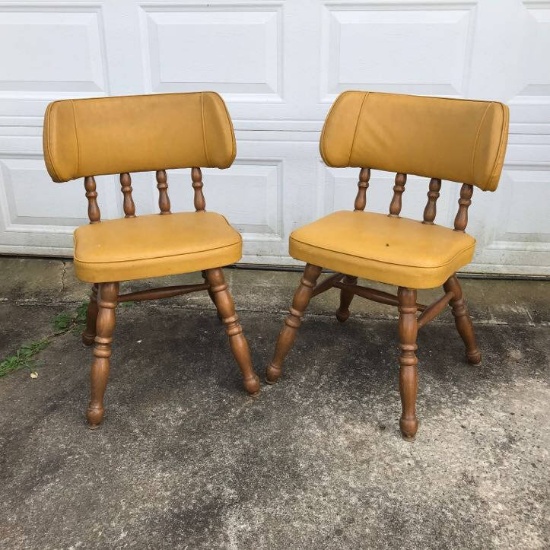 Mid-Century Modern Wooden Chairs with Gold Upholstery