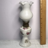 Porcelain Miniature Oil Lamp with Rose & Gilt Design