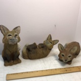 Adorable Set of 3 Molded Resin Fox Statues