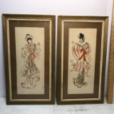 Pair of Vintage Framed Oriental Geisha Girl Prints