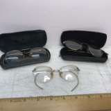 3 Pairs of Vintage Glasses -2 are 1/10 12Kt GF with 2 Cases