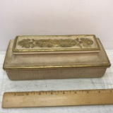 Vintage Divided Chalk-ware Dresser Box with Gilt Accent