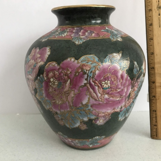 Oriental Floral Vase with Gilt Accent