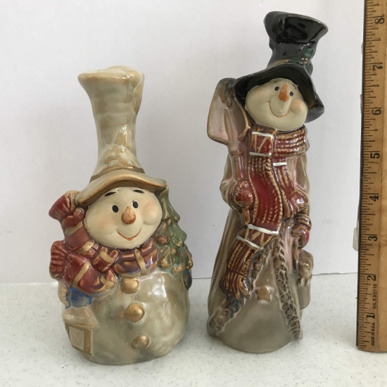 Glazed Pottery Snowman Bell & Figurine