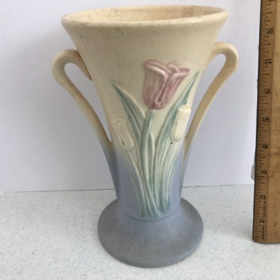 Vintage Double Handled USA Pottery Tulip Vase