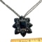 Large Flower Pendant with Black Stones On Double Strand Chain