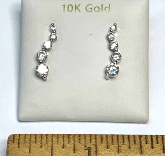 10K White Gold Earrings with Clear Stones (Diamonds?)