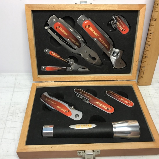Sheffield Stainless Tool & Knife Set in Collectible Wooden Case