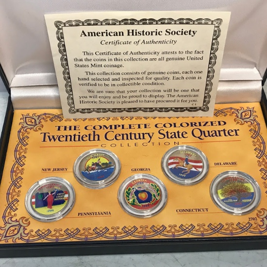 The Complete Colorized Twentieth Century State Quarter Collection in Case with COA