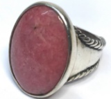 Sterling Silver Chunky Ring with Large Pink Stone Size 8