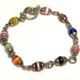 Sterling Silver Bracelet with Multi-colored Beads & Toggle Clasp