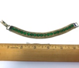 Beautiful Gold Tone Vintage Bracelet with Green Stones Signed “WEISS”