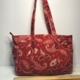 Large Red Vera Bradley Quilted Bag with Paisley Design