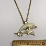 Gold Tone Dolphin Pendant on Gold Tone Chain Marked “KRAMER”