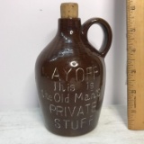 Vintage Pottery Jug with Cork “Lay Off This Is the Old Man’s Private Stuff”