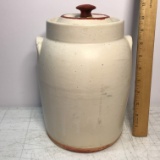 Nice Vintage Lidded Pottery Crock with Double Handles