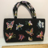 Beautiful Micro-beaded Butterfly Purse with Black Satin Lining