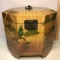 Large Wooden Footed Octagonal Storage Box with Black Velvet Lining & Bird Design