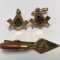 Gold Tone Masonic Cufflinks & Trowel Tie Clip