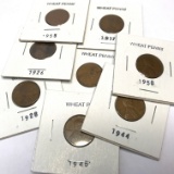 Lot of 8 Wheat Pennies - 1917-1953