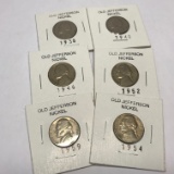Lot of 6 Jefferson Nickels 1938-1959