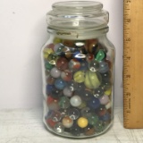 Jar Full of Vintage Marbles & Shooters