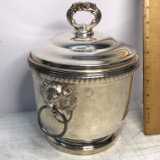 Vintage Silver Plated Towle Ice Bucket with Milk Glass Insert & Lion Head Handles