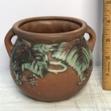 Vintage Roseville Double Handled Pottery Planter with Embossed Grape & Grape Leaf Design