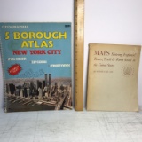 1962 Paper Bound Map Showing Explorers, Routes, Trails & Early Roads in US & 1982 NYC Atlas