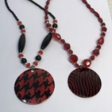 Pair of Beaded Necklaces with Large Shell Pendants