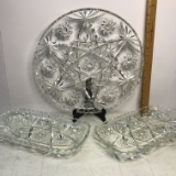Large Pressed Glass Platter & 2 Rectangular Dishes