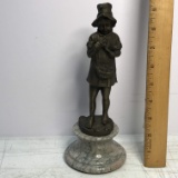 Bronze Girl with Bird Statue on Marble Base