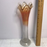 Vintage Ruffled Edge Tall Iridescent Glass Vase