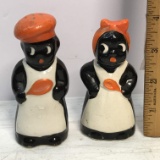 Vintage Black Americana Mammy & Pappy Porcelain Salt & Pepper Shakers Made in Occupied Japan