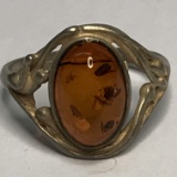 Sterling Silver Ring with Orange Stone Size 7.5