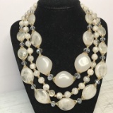 Gold Tone Triple Strand Beaded Necklace