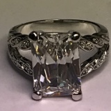 Silver Tone Ring with Large Clear Stone Size 8