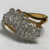 Gold Tone Ring with Clear Stone Clusters Size 11