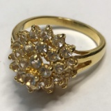 Gold Tone Ring with Clear Clustered Stones Size 8